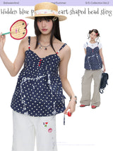 BETWEENAND「Lake Shore Letters」 Summer navy blue polka-dot heart-shaped beaded tank top that can be worn over other shirts