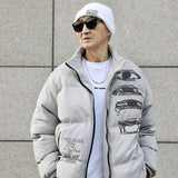 RELABEL Suede Print Thickened Warm Down Jacket With Stand Collar, Fashionable Brand Cotton Jacket, Pioneer Jacket For Men and Women