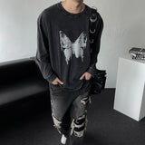 バタフライプリント長袖Tシャツ (DP779389802718)