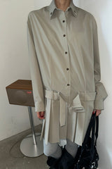 NEW LOW PLEATS DRESS_KHAKI GRAY