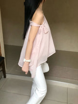 ラヴィアンバルワンショルダーリボンシフォンブラウス