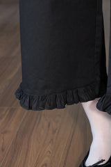 Frill Button Half Pants (Black)