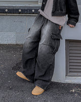 フリップワイドデニムカーゴパンツ