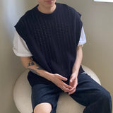 パンチングニットラウンドベスト　２色