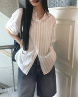 [MADE] Vines Striped Sheer Short-Sleeve Shirt