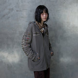 SLASHED CHECK HOODIE: BROWN