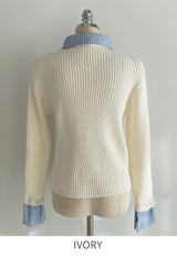 Paulin Layered Stripe Shirt Knit Cardigan