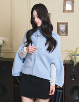 Margaret High Neck Knit Cape Cardigan Sky Blue
