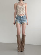 Flower Lace Corset Padded Sleeveless
