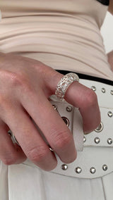 Silver ethnic pattern ring