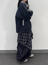 ノンフェイドチェックレイヤードデニムパンツ