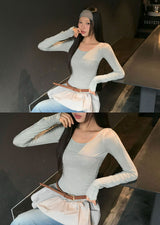 メローデザインロングスリーブカットソー (or Long-Sleeve Top)