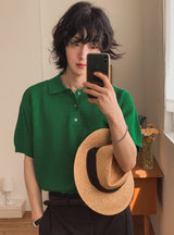 Berna Linen Collar Knit Short Sleeve T-shirt