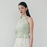Ribbon Halterneck Blouse - SOFT GREEN