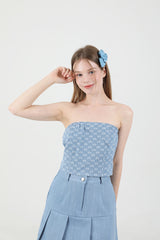 デニムプリーツバンディングミニスカート Light Blue