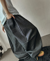 Lever Side Panel Elastic Waist Raw Denim Pants 2color