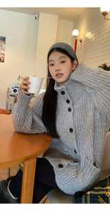 turtleneck button oversized-fit half cardigan