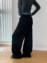 Solid color casual banding wide pants