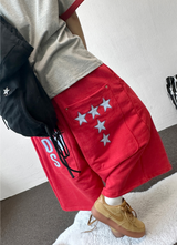 Graff Hot Star Letter Tattoo Patch Wide Balloon Bermuda Shorts