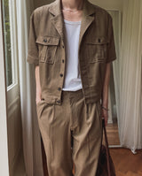 Saffy Linen Two Pocket Crop Jacket