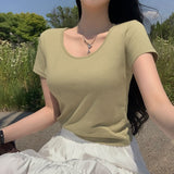 【BELLIDE MADE】モダール素材 Uネック無地半袖Tシャツ