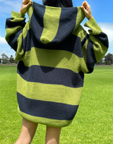 (HIGH-QUALITY!/UNISEX) ビッグフードルーズフィットストライプニットジップアップ - 2 COLOR