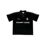 PEANUT STAIN - アクティブ ホワイト ストライプド アーム ブラック ボクシー オーバーサイズド ポロ