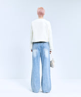 85-VIVAJ057 Line Fringe Crop Tweed Jacket White