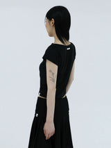 ベーシック エッセンシャル リブ ボートネックトップ(BLACK)