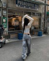 Grey damage wide pants
