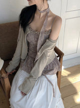 BN Check Frill Bustier + Cardigan + Tie Set (3color)