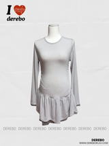 Trendy lace frill long-sleeved shirring T-shirt