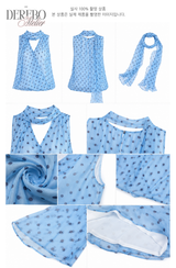 Blue Dot Scarf Sleeveless Blouse