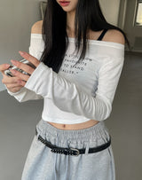 Little Lettering Boat Neck Crop Long Sleeve