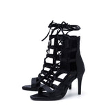 サテンストラッピーサンダルヒール (Black)