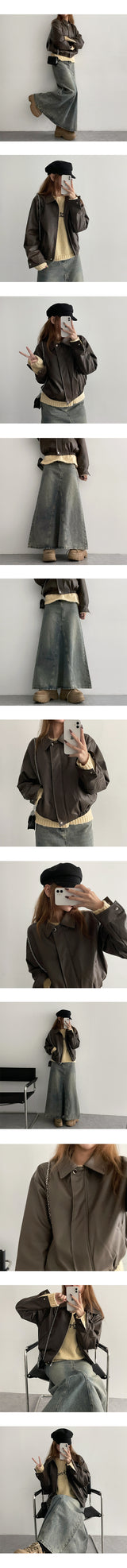 [S~XL]パーリーリウォッシュカットデニムロングスカート