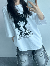 オーバーワイドカリカチャーショートスリーブ🩷🩶🤍 - 3 カラーズ