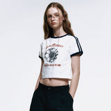 SunFlower Crop Ringer T-Shirt_White