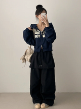 New York Lettering Two Way Cropped Hooded Zip-Up