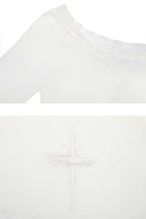 LACE BOATNECK TOP white
