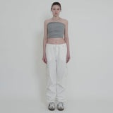 DRAPE DENIM BUSTIER TOP-GRAY
