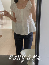 Cotton shirring blouse(2color)