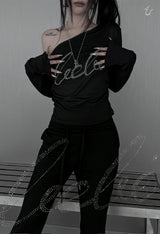 cubic lettering off shoulder T