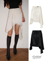silk unbalanced wrap midi skirt