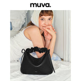 muvaレザー ベントスタイル ギャザーハンドバッグ 2WAYショルダーバッグ