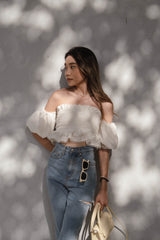 Puffy Duffy Off-shoulder Top - White