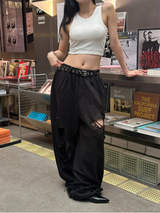 [Unisex] デストロイドバンディングスウェットパンツ(2color)