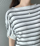 Say Boat-Neck Roll-Up Stripe Knit