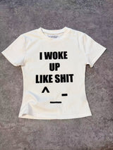 EatmePlz . ウォークアップトゥデイフィーリンググレート. Tシャツインホワイトコットントップ