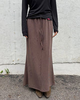  RAW EDGE LONG SKIRT (BROWN) WOMENS